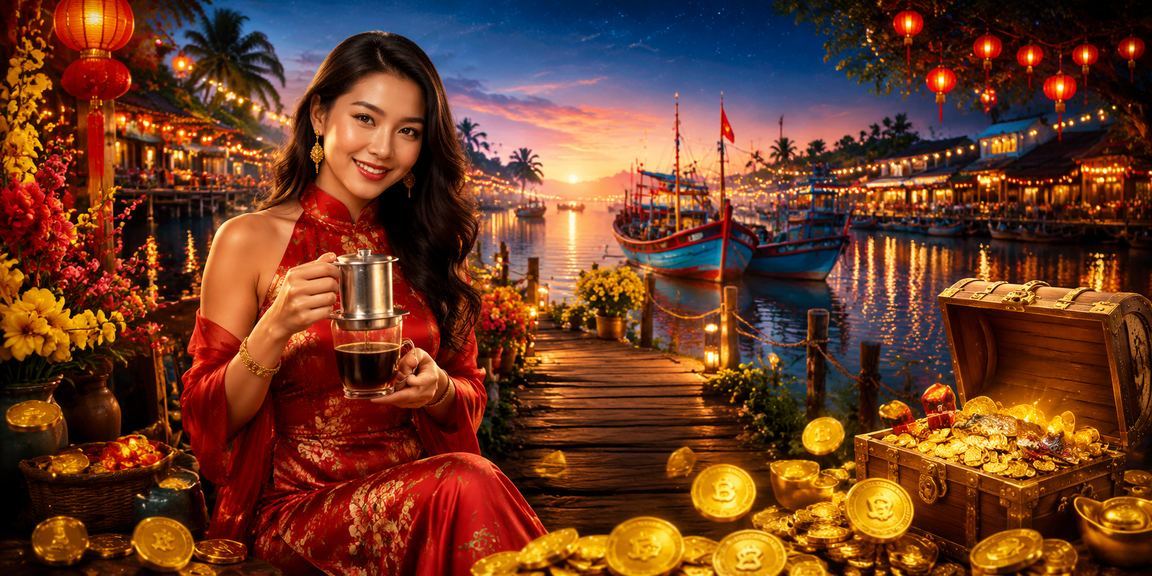 Người dùng tại Mũi Né thư giãn bên ly cà phê trong lúc trải nghiệm casino trực tuyến trên điện thoại